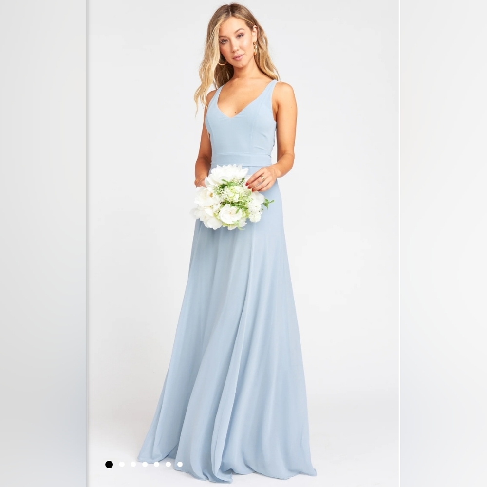 Show Me Your Mumu Medium Jenn Maxi Bridesmaid Dress Steel Blue Chiffon